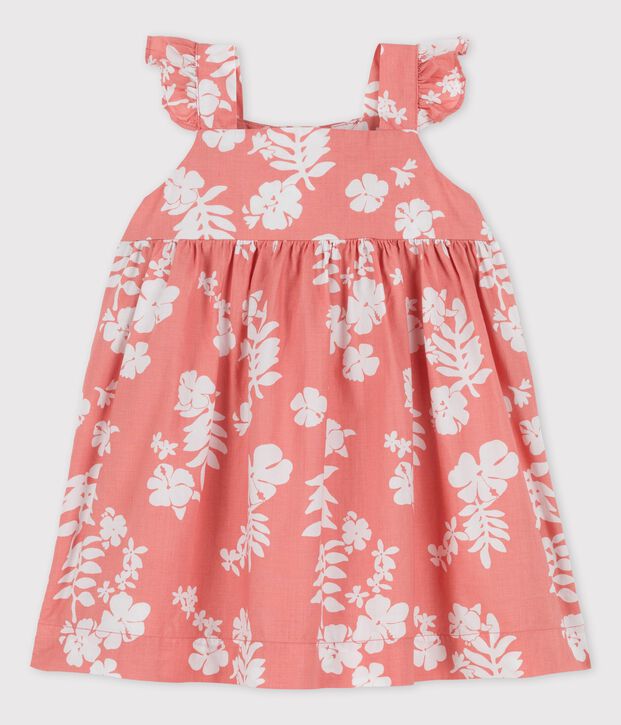 Robe imprim&eacute;e Hawa&iuml; en popeline b&eacute;b&eacute; rose/blanc