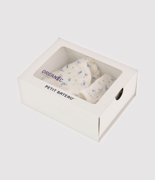 Lot bonnet naissance et moufles b&eacute;b&eacute; en coton biologique multicouleur