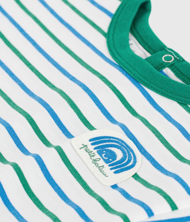 Katoenen T-shirt met korte mouwen en streepjes voor baby's wit/multicouleur