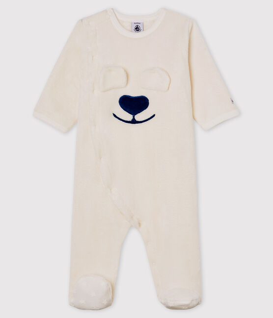 Overpyjama baby berenprint van fleece wit MARSHMALLOW