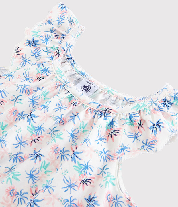 Chemise de nuit imprim&eacute; an&eacute;mones petite fille en coton fin blanc/multicouleur