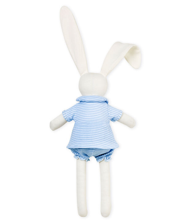 Doudou lapin habill&eacute; bleu/blanc