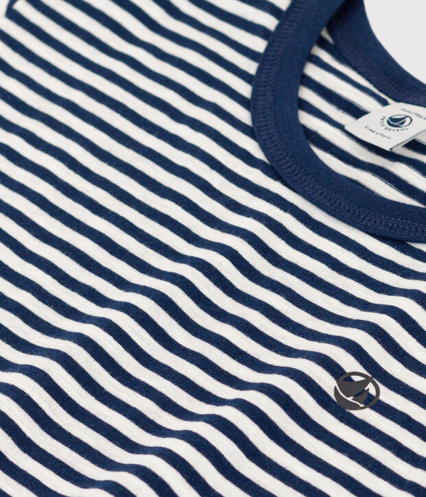 Tee-shirt ray&eacute; en coton enfant gar&ccedil;on bleu/blanc