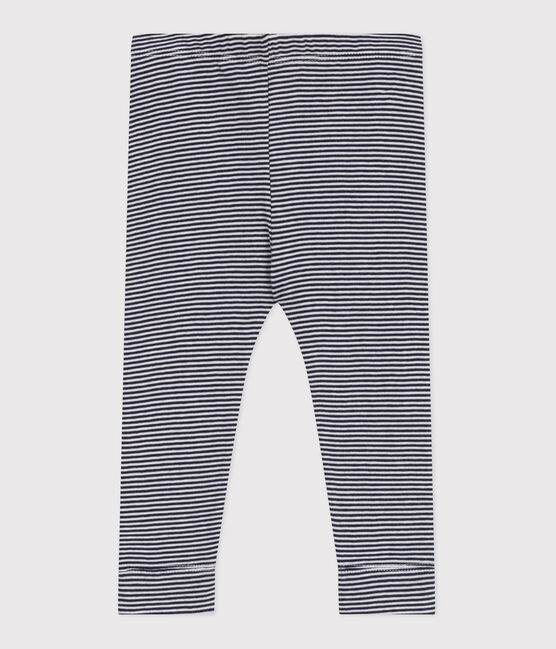 Legging bébé en coton imprimé milleraies bleu SMOKING/blanc MARSHMALLOW
