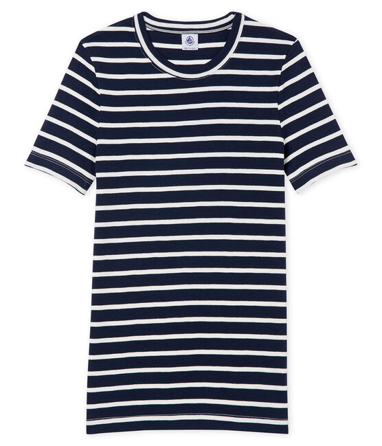 gestreept dames tee-shirtmet korte mouwen blauw SMOKING/wit MARSHMALLOW