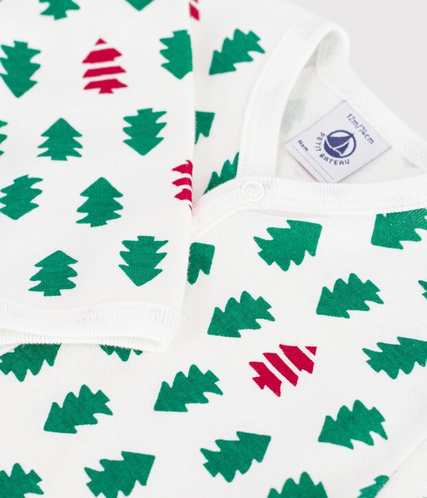 Pyjama b&eacute;b&eacute; en coton sans pieds imprim&eacute; sapins blanc/multicouleur