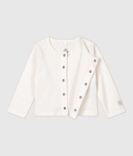 Cardigan bébé en côte 2x2 en coton biologique blanc MARSHMALLOW