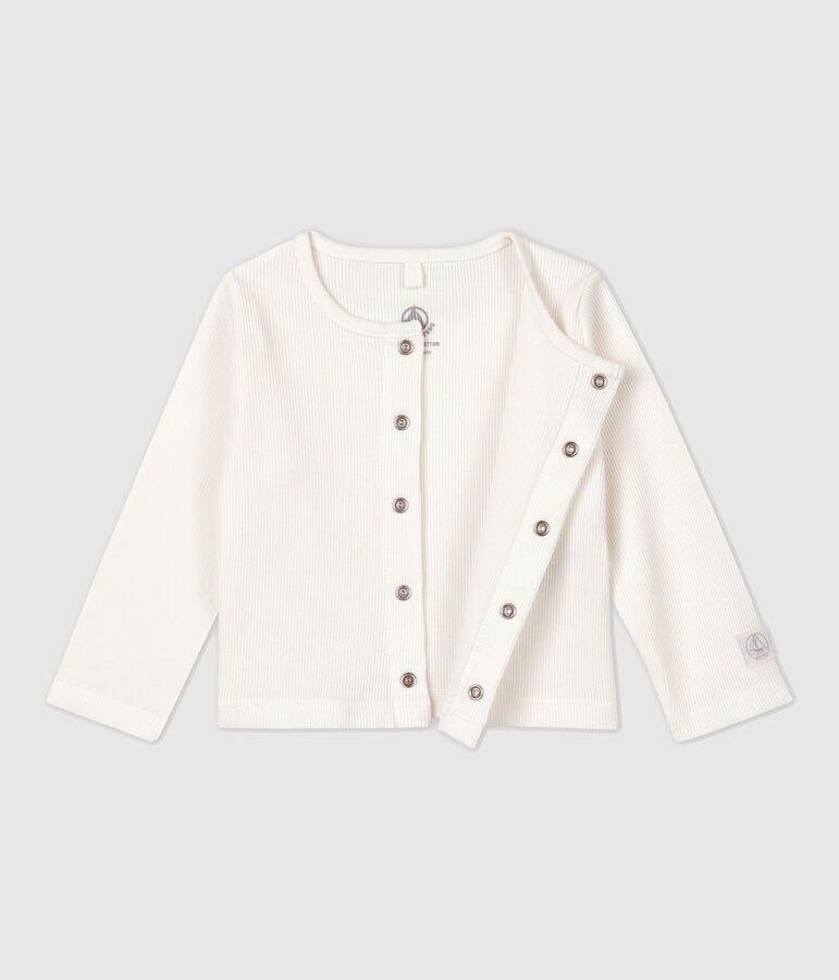 Cardigan b&eacute;b&eacute; en c&ocirc;te 2x2 en coton biologique blanc