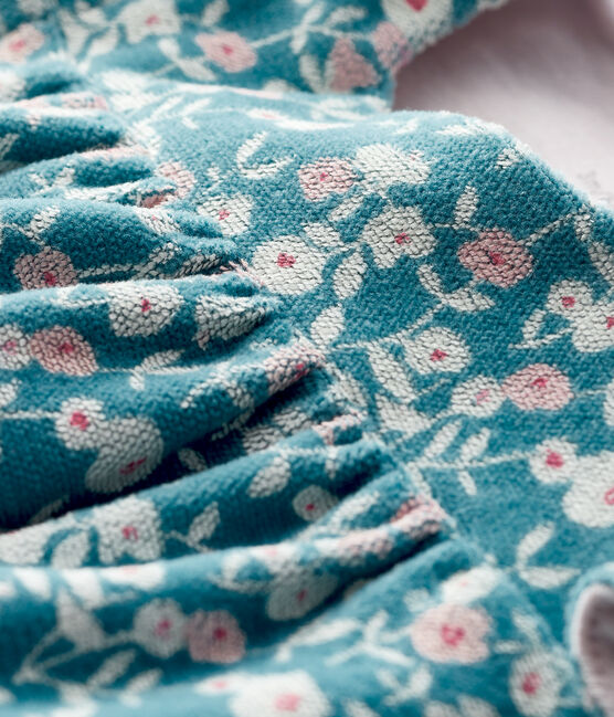 Bloemenjurk met lange mouwen voor babymeisje van velours MOZAIK/ecru MULTICO