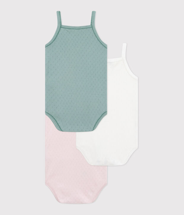 Lot de 3 bodies bretelles en coton uni b&eacute;b&eacute; multicouleur