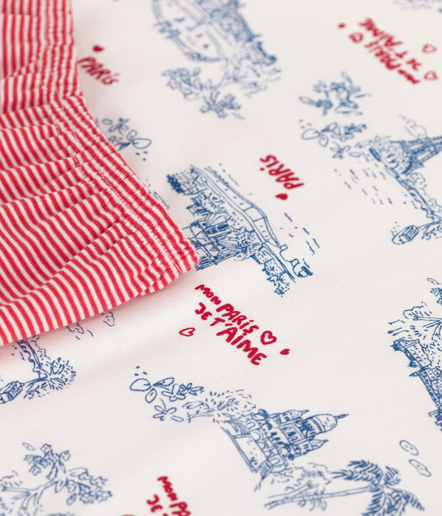 Pyjama short enfant en coton mi-long imprim&eacute; Paris blanc/multicouleur
