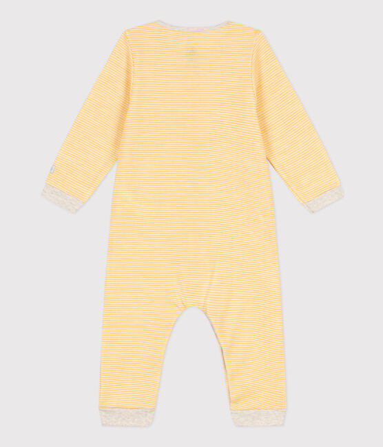 Lange jumpsuit met strepen van wol en biologisch katoen geel OCRE/wit MARSHMALLOW