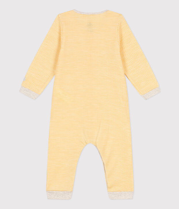 Combinaison longue ray&eacute;e b&eacute;b&eacute; en laine et coton biologique jaune/blanc