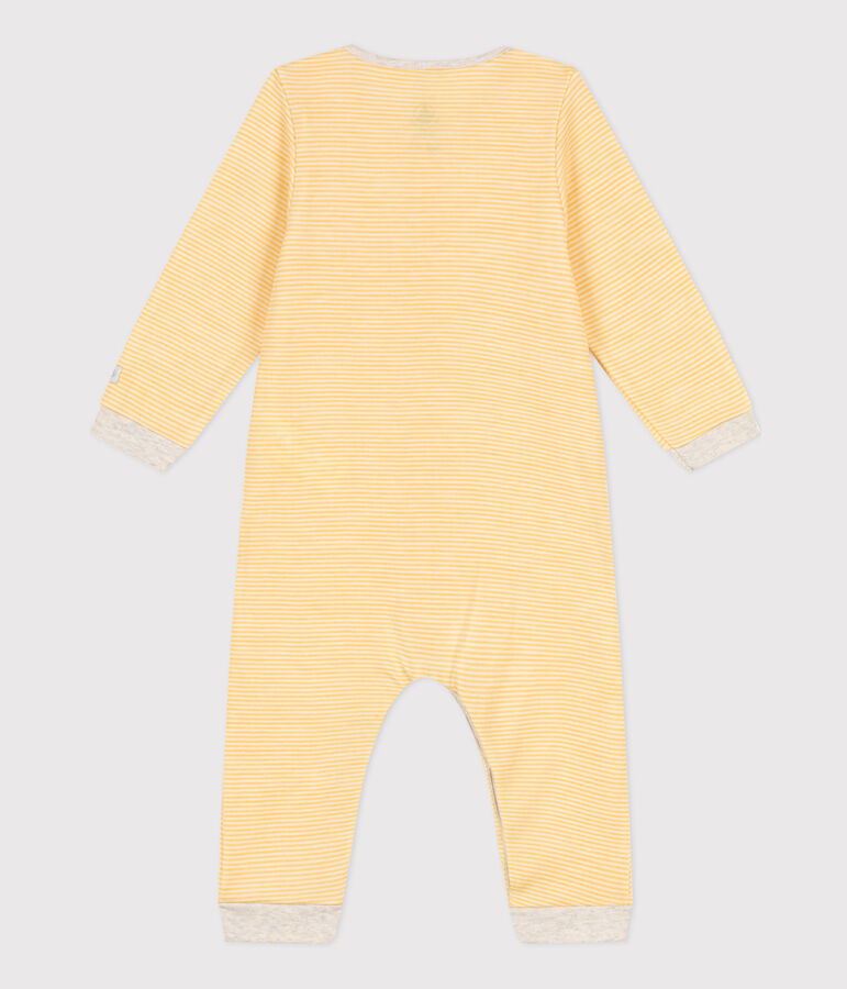 Combinaison longue ray&eacute;e b&eacute;b&eacute; en laine et coton biologique jaune/blanc