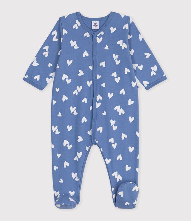 Fleece babypyjama met hartjesprint blauw/wit