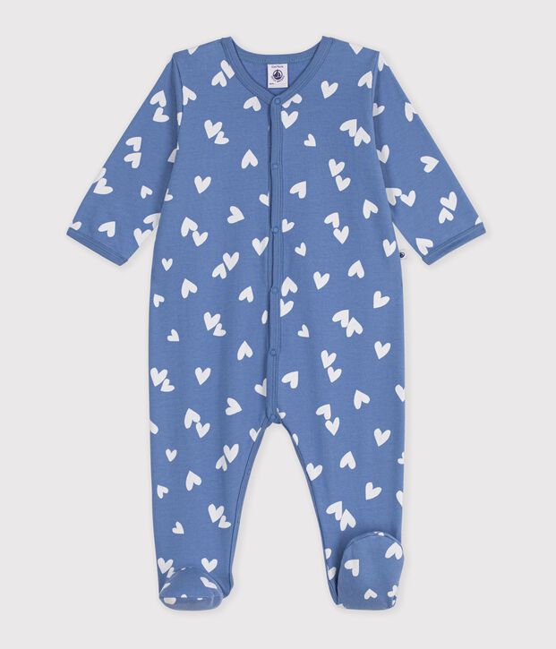Pyjama b&eacute;b&eacute; en molleton imprim&eacute; c&oelig;urs bleu/blanc