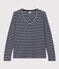 LE DROIT, katoenen T-shirt voor dames met V-hals blauw SMOKING/wit MARSHMALLOW