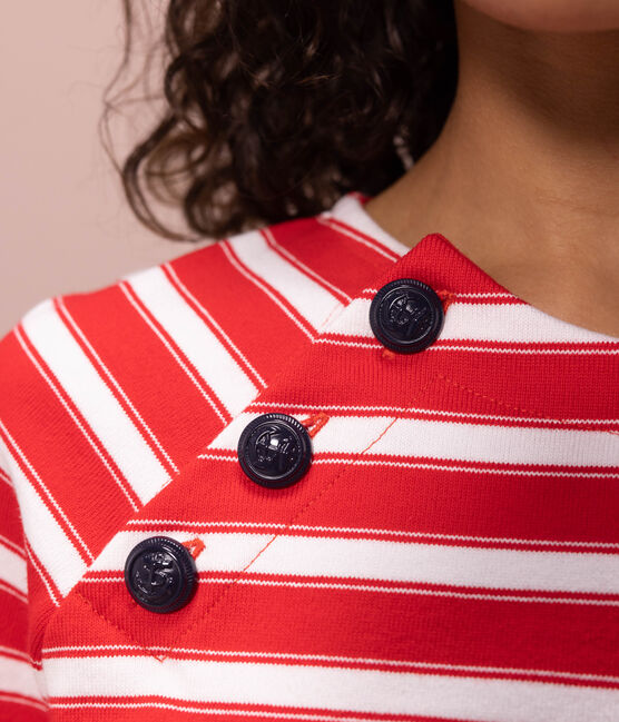 Katoenen marinetruitje met knoopsluiting voor dames rood PEPS/wit MARSHMALLOW