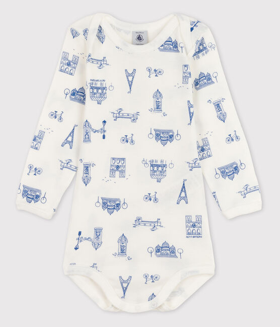 Body manches longues bébé fille blanc MARSHMALLOW/bleu MAJOR