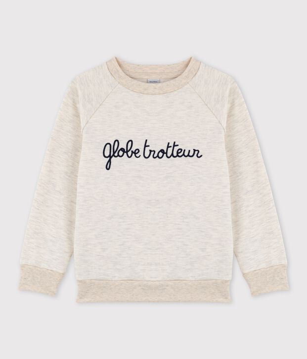 Sweatshirt en molleton brod&eacute; enfant fille / gar&ccedil;on beige