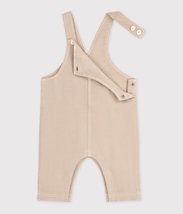 Effen salopette van keperstof met lange pijpen voor baby's beige