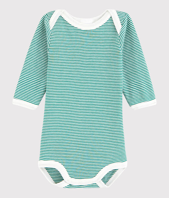 Rompertje lange mouwen babyjongen groen ECOLOGY/wit MARSHMALLOW