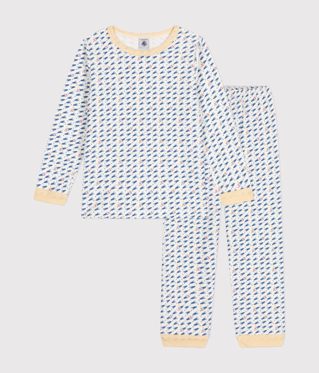 Kinderpyjama van velours met raketjesprint wit/multicouleur