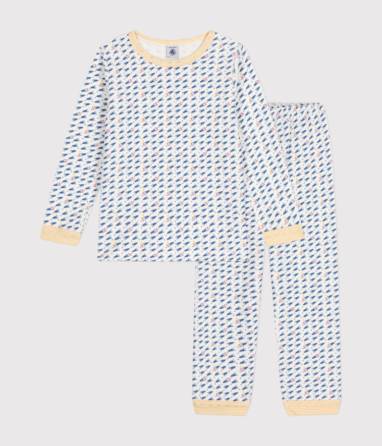 Pyjama en velours imprim&eacute; fus&eacute;es enfant blanc MARSHMALLOW/blanc MULTICO