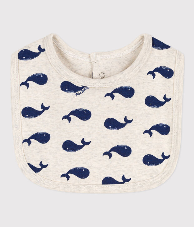 Katoenen slabbetje met walvissenprint beige/blauw