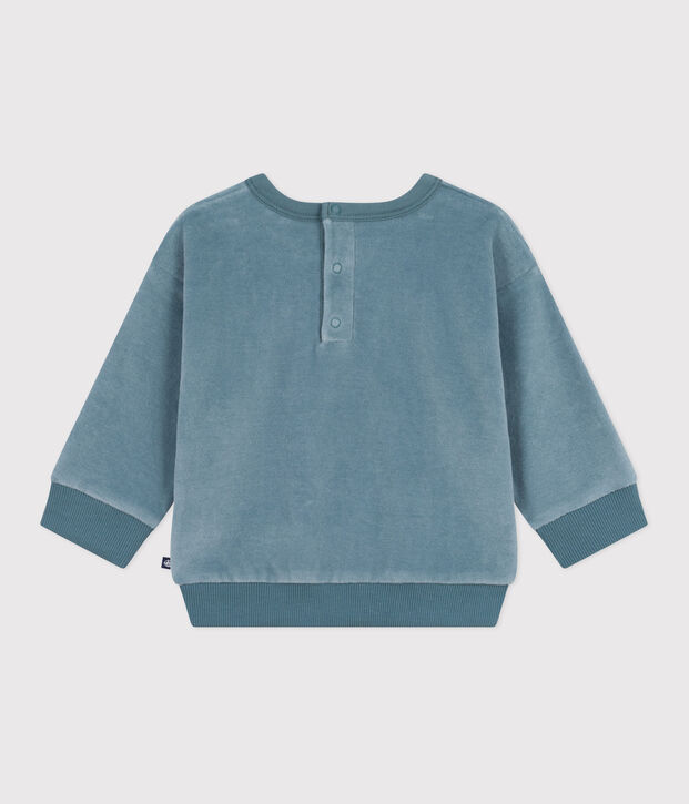 Effen sweatshirt van fluwelen boucl&eacute; voor baby's blauw