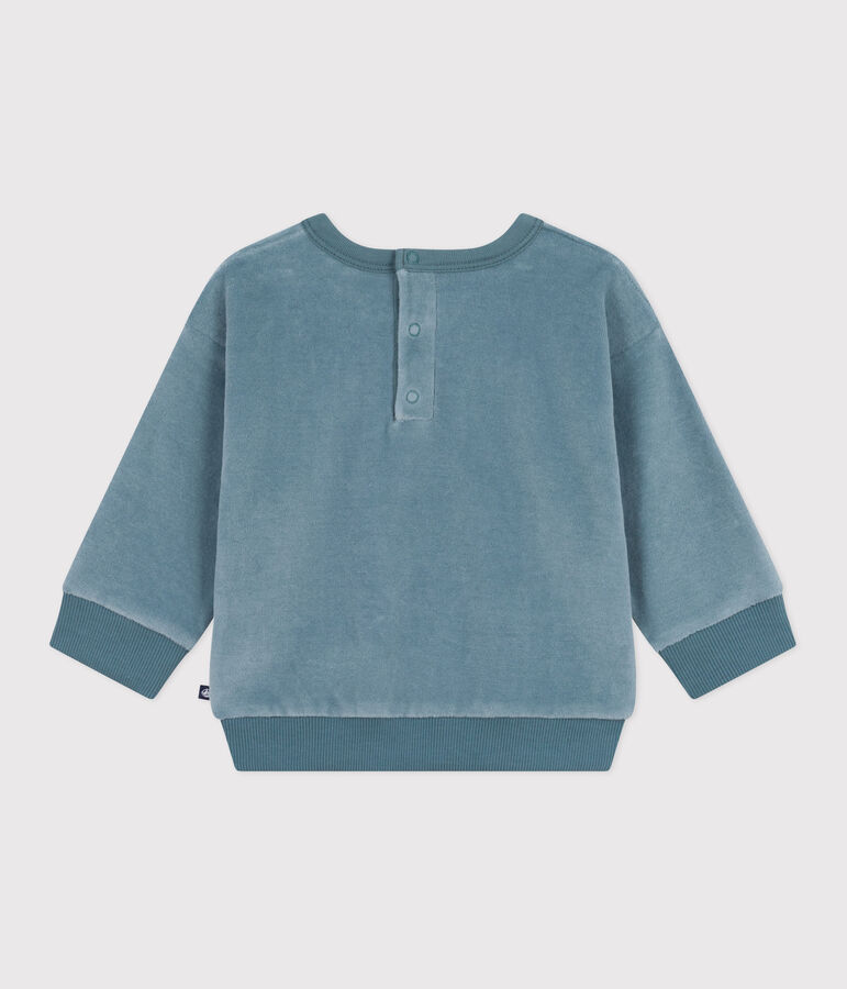 Effen sweatshirt van fluwelen boucl&eacute; voor baby's blauw