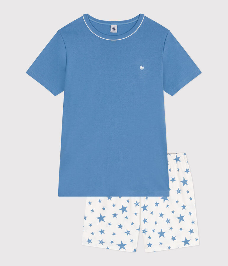 Pyjama short enfant en coton bleu ALASKA/blanc MARSHMALLOW