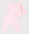 Ensemble deux pièces bébé en coton, laine mérinos et polyester rose FLEUR