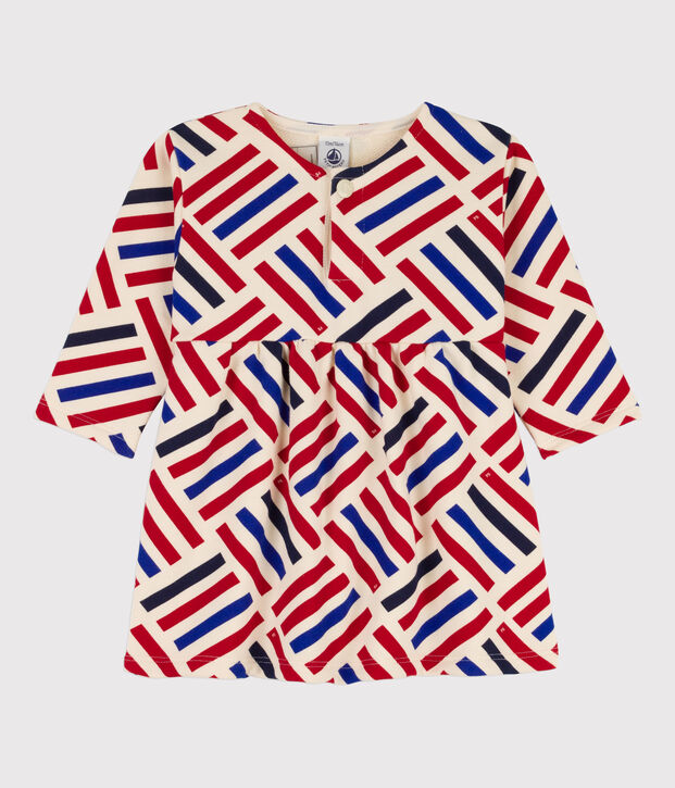 Jurk met lange mouwen in molton met grafische print voor baby's ecru/multicouleur