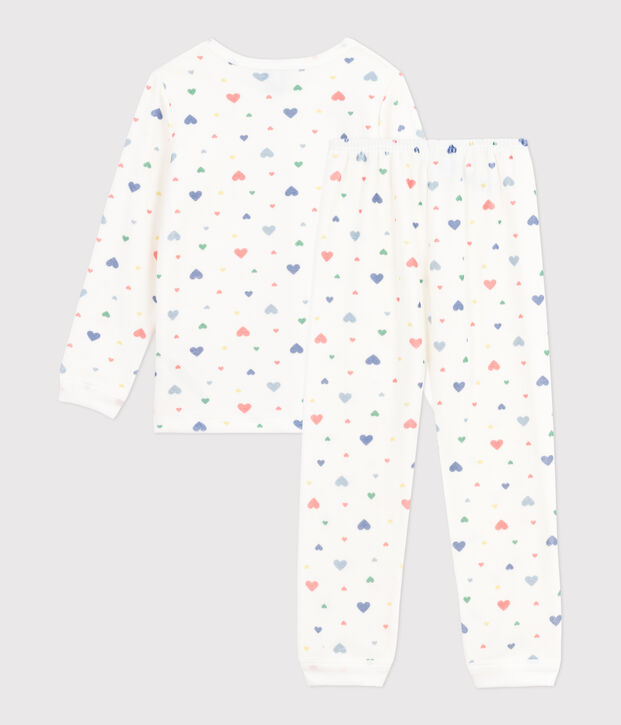Pyjama enfant en velours imprim&eacute; c&oelig;urs blanc/multicouleur