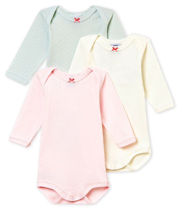 Trio de bodies manches longues b&eacute;b&eacute; fille multicouleur