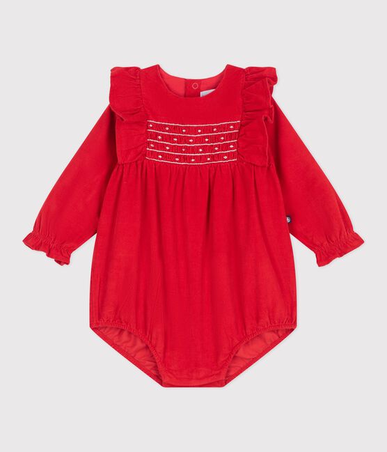 Combinaison courte bébé en velours à smocks et volants rouge TERKUIT