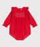 Combinaison courte bébé en velours à smocks et volants rouge TERKUIT