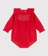 Combinaison courte bébé en velours à smocks et volants