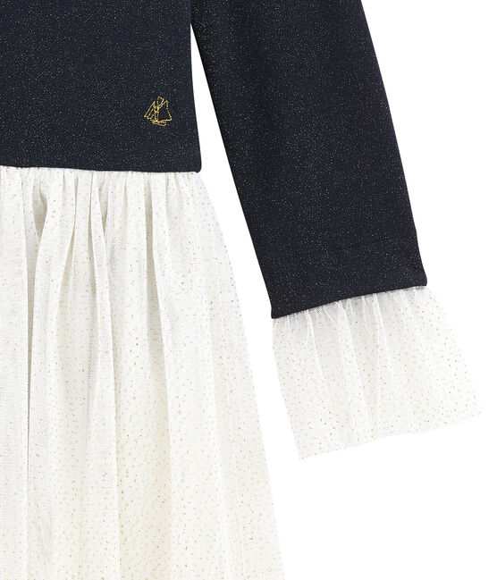 Meisjesjurk in 2 stoffen met glitters blauw SMOKING/geel DORE