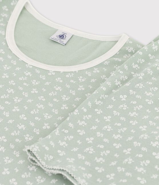 Pyjacourt fleurs fille en coton vert HERBIER/ MARSHMALLOW