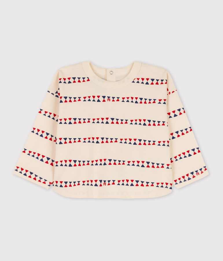 Katoenen T-shirt met lange mouwenen print voor baby's ecru/multicouleur