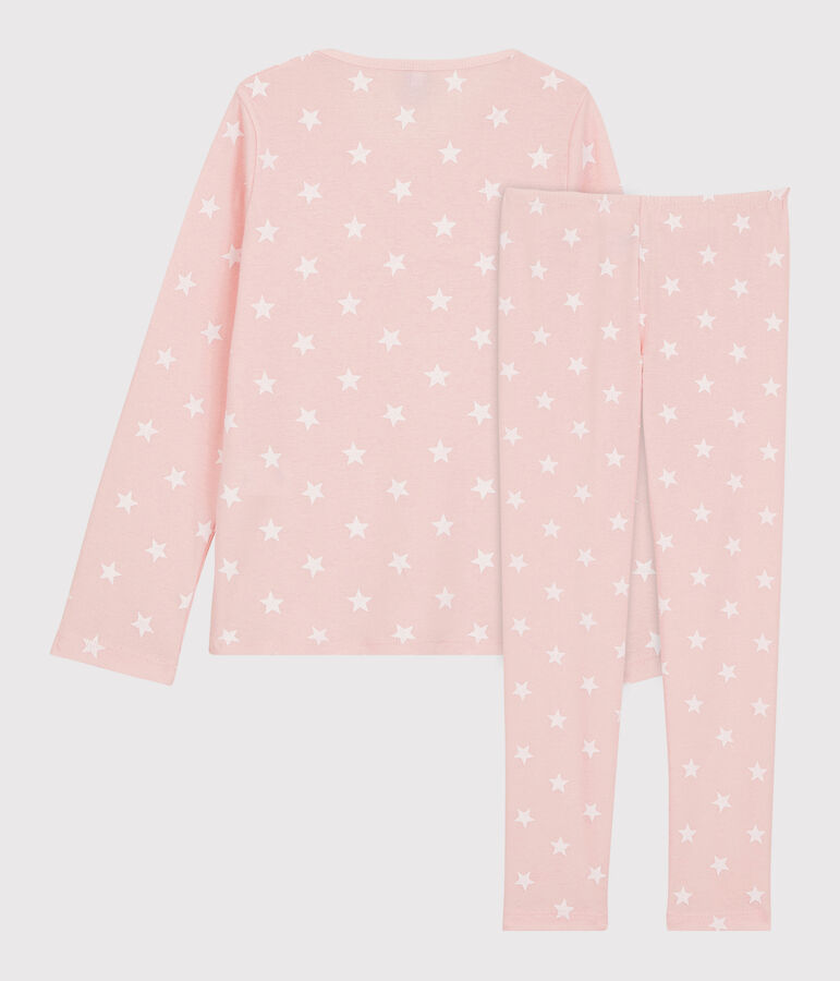 Katoenen meisjespyjama met sterrenprint roze MINOIS/wit MARSHMALLOW