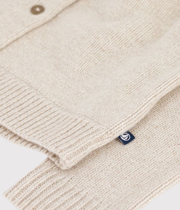 Cardigan enfant en laine et coton uni beige chin&eacute;