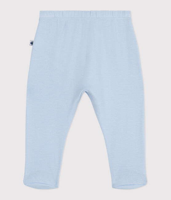 Pantalon à pied naissance en coton uni bleu TOUDOU