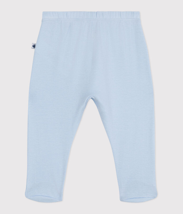 Pantalon &agrave; pied naissance en coton uni bleu