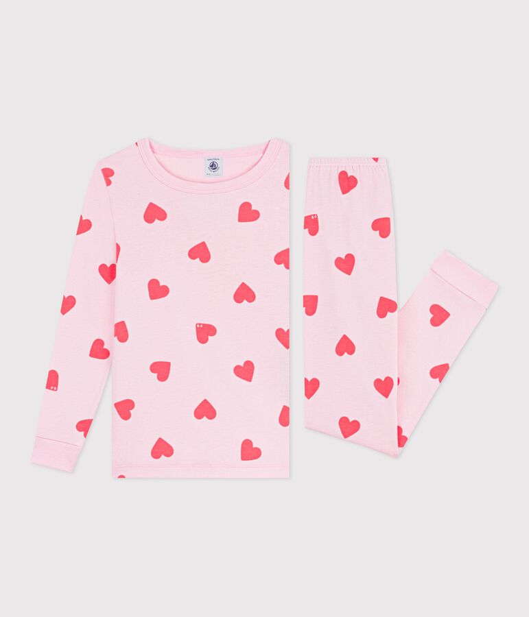 Pyjama tr&egrave;s ajust&eacute; enfant en coton imprim&eacute; c&oelig;urs MARQUISE/ PEACHY
