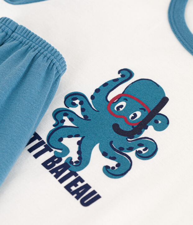 Pyjacourt poulpe en coton enfant bleu/blanc