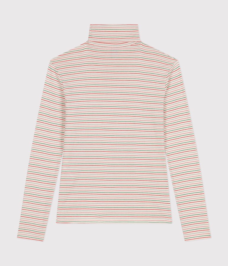 L'ICONIQUE, dames-T-shirt met rolkraag in katoen ecru/multicouleur