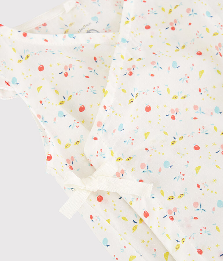 Combicourt fleuri b&eacute;b&eacute; fille en tubique chaine et trame en coton biologique blanc MARSHMALLOW/blanc MULTICO